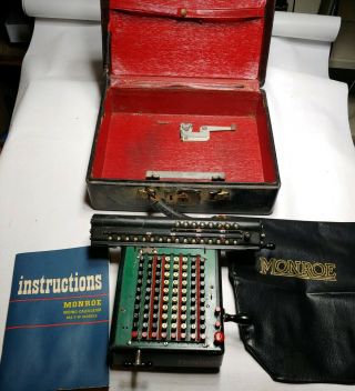 1942 Vintage Monroe Mechanical High Speed Adding Machine With Books And Case