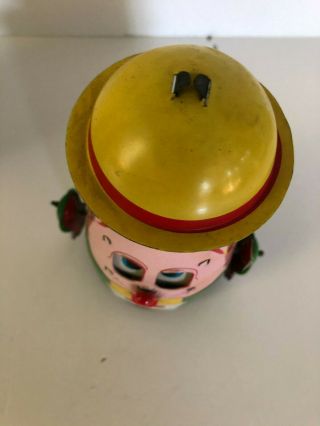 Japan Tin Mechanical Wind up EGG HEAD moving eyes and tang 10