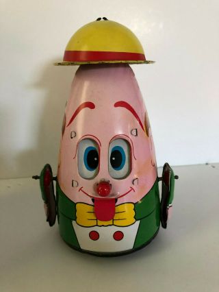 Japan Tin Mechanical Wind up EGG HEAD moving eyes and tang 4
