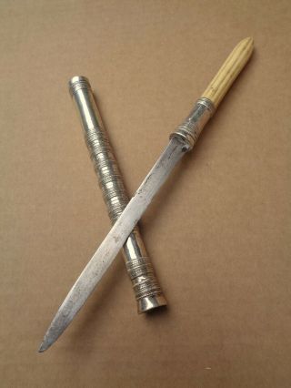 ANTIQUE DHA C.  1850 SILVER DAGGER BURMESE / THAI KNIFE BURMA SHORT SWORD KARD 3