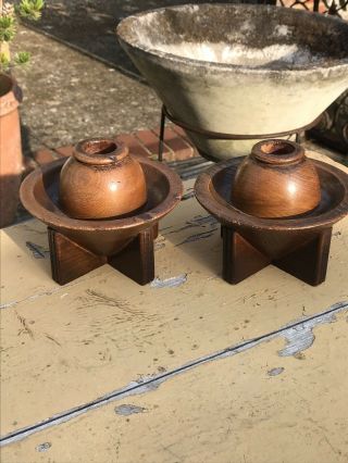 Rare Arts & Crafts Conical Shaped Oak Candlesticks