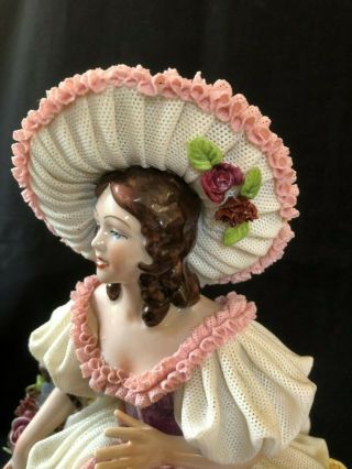 antique german porcelain.  Dresden large lady.  Marked Bottom 10