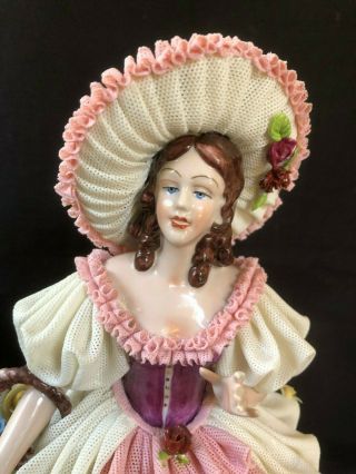 antique german porcelain.  Dresden large lady.  Marked Bottom 2