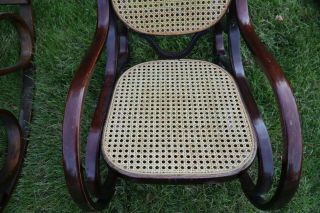 2 Vintage Bentwood Cane Rocker Dark Rocking Chair Thonet w/ childs rocker 2