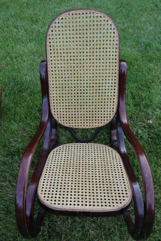 2 Vintage Bentwood Cane Rocker Dark Rocking Chair Thonet w/ childs rocker 3