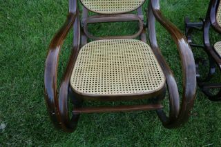 2 Vintage Bentwood Cane Rocker Dark Rocking Chair Thonet w/ childs rocker 4