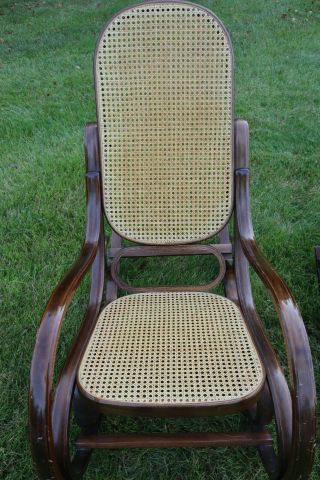 2 Vintage Bentwood Cane Rocker Dark Rocking Chair Thonet w/ childs rocker 7