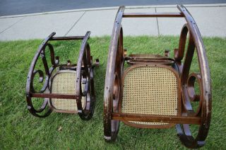 2 Vintage Bentwood Cane Rocker Dark Rocking Chair Thonet w/ childs rocker 9