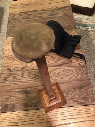 1800’s Antique Counter Display Hat Stand With Authentic Colonial Bonnet 4