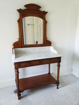 Antique Marble Top Washstand With Mirror