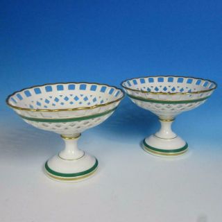 Old Paris Porcelain - Reticulated Compotes - White,  Green,  Gold