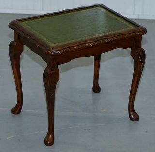 VINTAGE MAHOGANY & GREEN LEATHER TOPPED COFFEE TABLE PLUS 2 NEST OF SMALL TABLES 10
