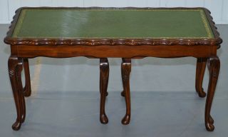 VINTAGE MAHOGANY & GREEN LEATHER TOPPED COFFEE TABLE PLUS 2 NEST OF SMALL TABLES 3