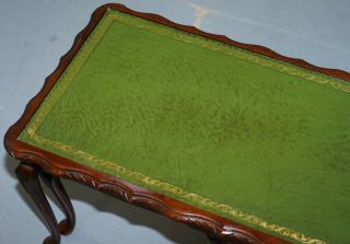 VINTAGE MAHOGANY & GREEN LEATHER TOPPED COFFEE TABLE PLUS 2 NEST OF SMALL TABLES 5