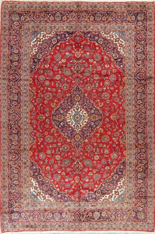 VINTAGE Traditional Floral VIBRANT RED Oriental Area Rug Hand - Knotted WOOL 8x12 2