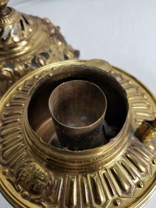 Antique Brass Oil Lamp Converted Kerosene Electric Bradley Hubbard Filigree 11