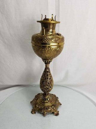 Antique Brass Oil Lamp Converted Kerosene Electric Bradley Hubbard Filigree