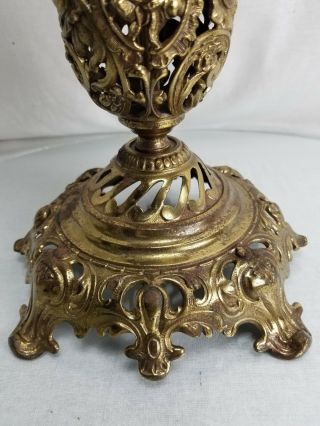 Antique Brass Oil Lamp Converted Kerosene Electric Bradley Hubbard Filigree 3