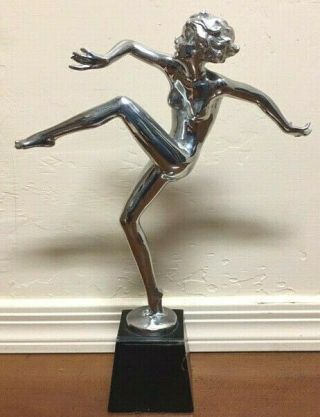 1933 Ronson Art Metal Chrome Nude Dancing Girl Statue By Josef Lorenzl