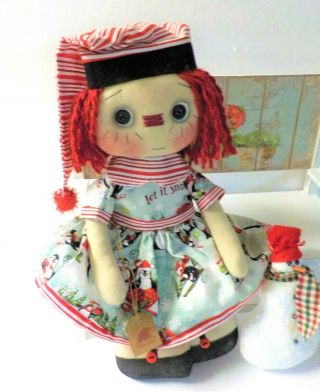 Primitive HM Raggedy Ann CHRISTMAS IN JULY BUTTON EYE DOLL 