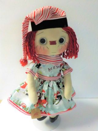 Primitive HM Raggedy Ann CHRISTMAS IN JULY BUTTON EYE DOLL 