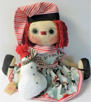 Primitive HM Raggedy Ann CHRISTMAS IN JULY BUTTON EYE DOLL 