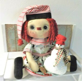 Primitive HM Raggedy Ann CHRISTMAS IN JULY BUTTON EYE DOLL 