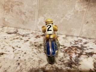 Vintage Schuco Litho Wind - up Tin Toy Motorcycle Number 2 Rider 2