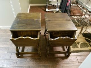 Ethan Allen Old Tavern Dough Box End Tables Dark Antiqued Pine Side Colonial