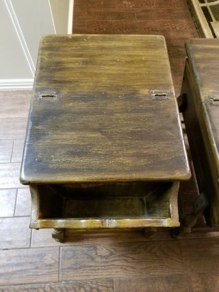 Ethan Allen Old Tavern Dough Box End Tables Dark Antiqued Pine Side Colonial 2