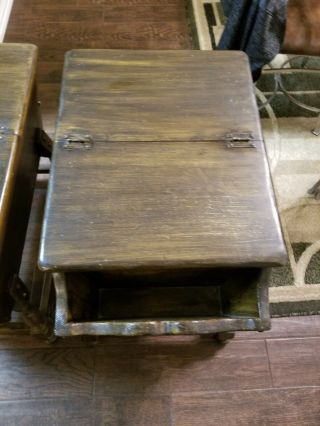 Ethan Allen Old Tavern Dough Box End Tables Dark Antiqued Pine Side Colonial 3