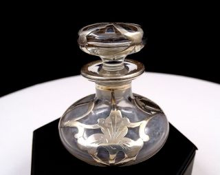 Alvin Silver Co Art Nouveau Sterling Silver Overlay Floral 2 1/2 " Perfume Bottle