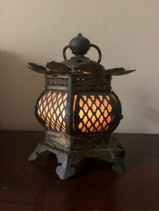 Antique Tsuridoro Japan Buddhist temple lamp 1800s Japanese garden lantern brass 12