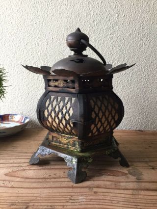 Antique Tsuridoro Japan Buddhist Temple Lamp 1800s Japanese Garden Lantern Brass