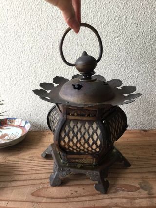 Antique Tsuridoro Japan Buddhist temple lamp 1800s Japanese garden lantern brass 3