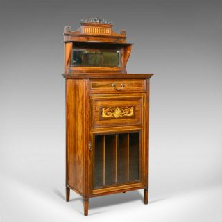 Antique Music Cabinet,  Rosewood,  English,  Victorian,  Mirror Back,  Circa 1880