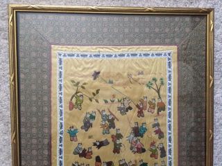 Vintage Antique Chinese Silk Picture Of One Hundred Children Framed 2