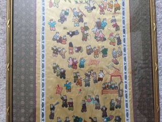 Vintage Antique Chinese Silk Picture Of One Hundred Children Framed 3