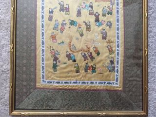 Vintage Antique Chinese Silk Picture Of One Hundred Children Framed 4