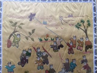 Vintage Antique Chinese Silk Picture Of One Hundred Children Framed 5