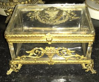 Antique Glass Gilt Bronze Neoclassical French Empire Box 12