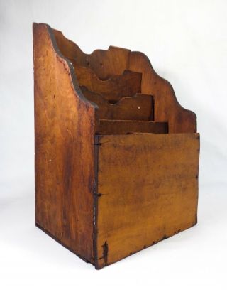 Late 19th - Early 20th C Antique Pine Wood Slotted Paper Filer,  W/scrolled Edges