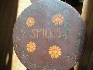 Antique Shaker Round Wood Pantry 8 Spice Box mid 1800 ' s FOLK ART HAND PAINTED 4