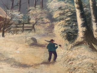 Wonderful 19th Century England Naïve Painting on Canvas Winter Scene 2
