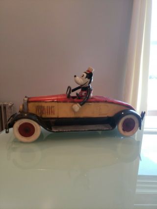 1920s Kingsbury Roadster Car Wind Up Pressed Steel Tin Toy With Minnie Mouse
