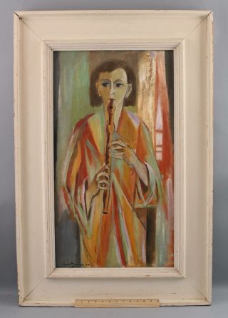 Authentic Canadian Henri Masson Modernist Musician Recorder Flute Oil Painting