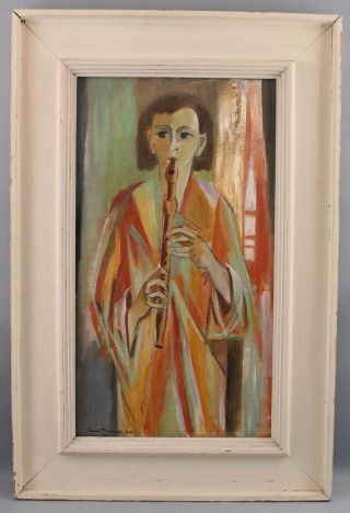 Authentic Canadian HENRI MASSON Modernist Musician Recorder Flute Oil Painting 2