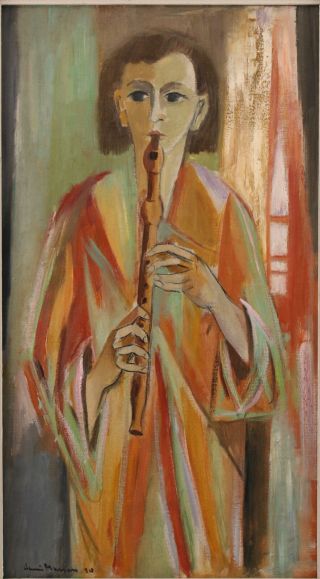Authentic Canadian HENRI MASSON Modernist Musician Recorder Flute Oil Painting 3