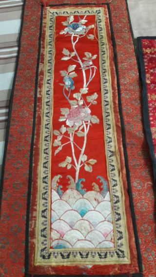 Antique Chinese Silk Hand Embroidered Wall Hanging Tapestry pair 3