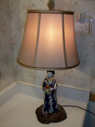 Vtg Japanese Porcelain Kutani Imari Asian Geisha Woman Girl Statue Figurine Lamp